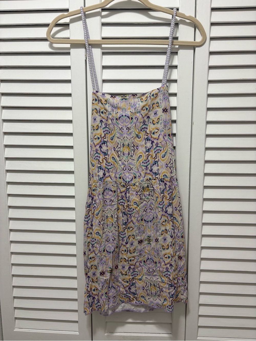 NAF NAF Lavender Paisley Mini Dress with Yellow and Blue Accents